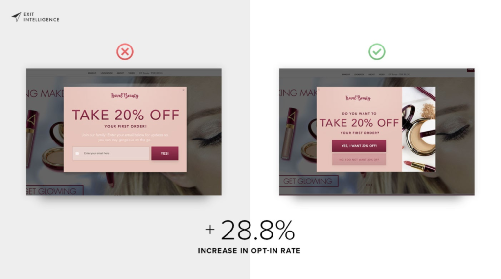 pop-up with a choice drives higher conversion