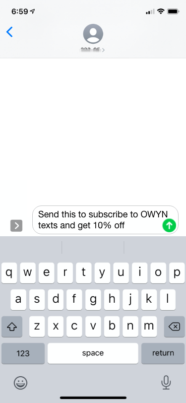 Example of Tap to Text prefilled message on mobile device