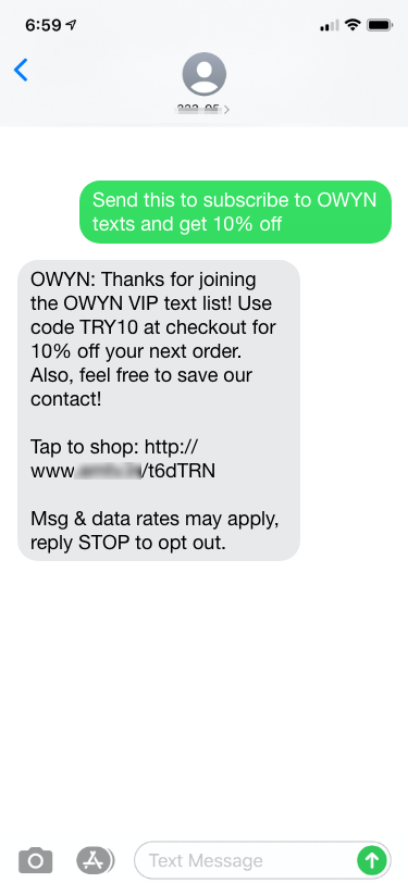 Example of Tap to Text automated response to pre-filled message